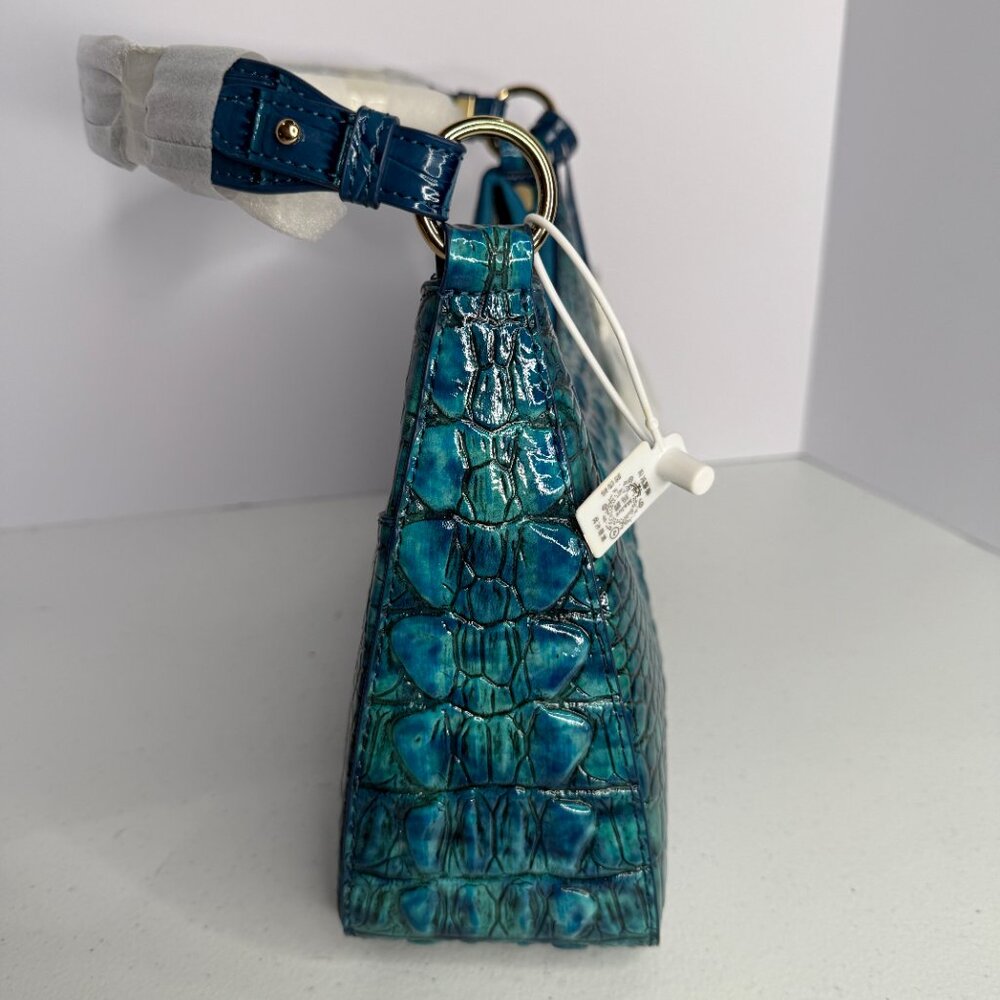 MaJue Croc-Embossed Teal Shoulder Bag | Gold Hardware | New with Tags - Picture 8 of 10